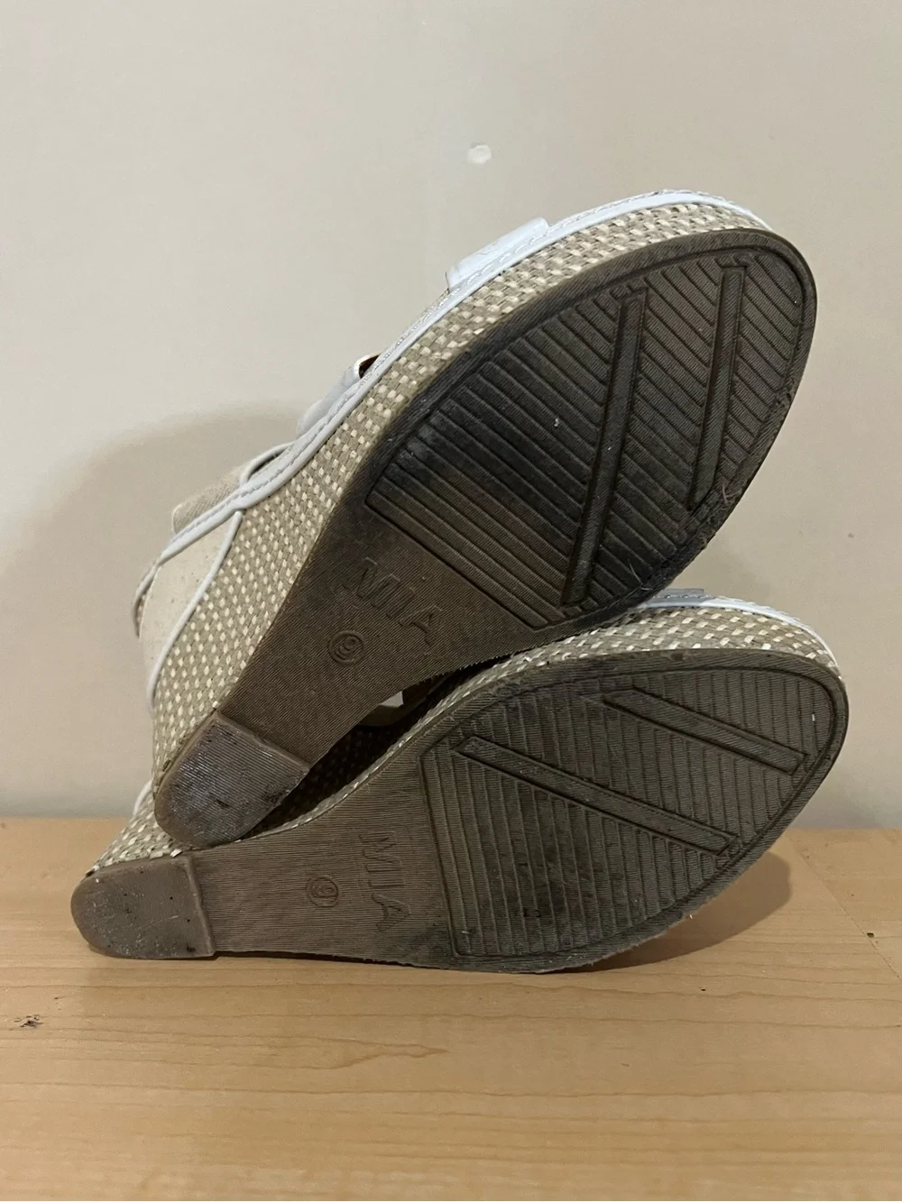 MIA Cream and White Espadrille Wedge Sandals